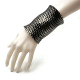 Tiana Tribal Silver Plated Cuff with Black Diagonal Pattern
