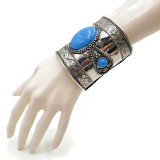 Zuri Ornate Brass Cuff with Blue Resin Cabochon