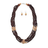 Siyana Multi Strand Wood Necklace with Matching Earrings