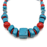 Urika Fashionable Wood Bead Necklace - Red & Turquoise Tone