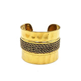 Kezia Gold Plated Brass Cuff with Chain Details