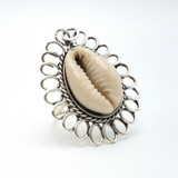 Natural Cowrie Shell Finger Ring Boho Surfer Beach Tribal Jewelry Silver Plated