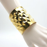 Pyramid Studded Wide Cuff Bracelet Gold Tone Ornate Brass Cuff Metal Jewelry