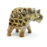 Carved Soapstone Elephant with Calf Inside