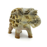 Carved Soapstone Elephant with Calf Inside