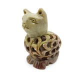 Carved Soapstone Cat with Kitten Inside