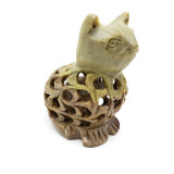 Carved Soapstone Cat with Kitten Inside