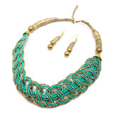 Seed Bead Layered Braided Choker Bib Collar Necklace Boho Earrings 3 Colors