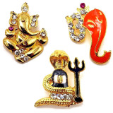 Shivling Lingam Pendant Trishul Ganesh Om Necklace Pendant Gold Plated CZ Stone