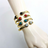 Turquoise Jasper Coral Cuff Bracelet Natural Stones Brass Set Of 4