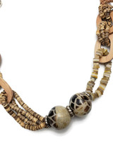 Juhu Wood Necklace with Pukka Shell Beads & Lacquered Coconut Multi Strand Leather