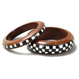 Jira Black & White Checkered Wood and Bone Inlay Bangle Set