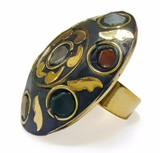 Adeleka Chunky Brass and Rough Agate Chips Ring