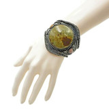 Hanna Boho Style Ornate Brass Cuff with Chunky Agate Cabochon