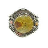 Hanna Boho Style Ornate Brass Cuff with Chunky Agate Cabochon