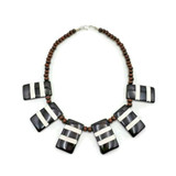 Resin and Wood Beads Striped Pendant Necklace