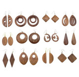 Quanesia Carved Wooden Earrings - Assorted Set of 12