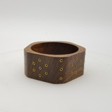 Handcrafted Hexagon Wooden Bangles With Brass Ring 2"