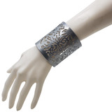 Darla Bangle Cuff Punched with Floral Pattern - Silver