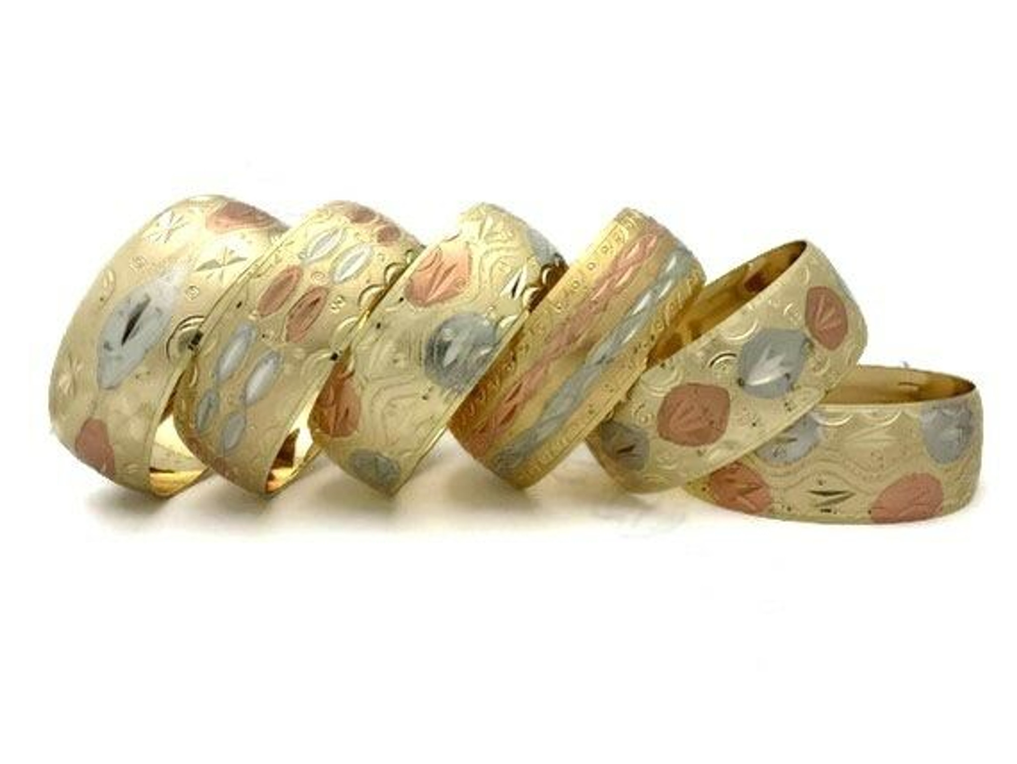 Jadi Gold Plated Diamond Cut Bangle Set in 3 Tone - 6 pc Set