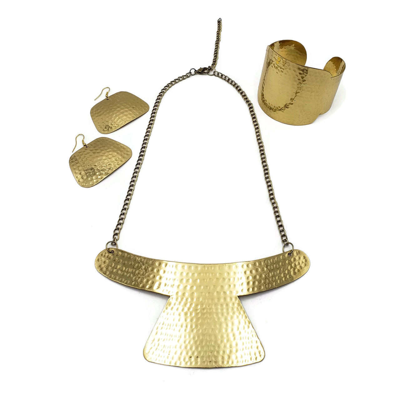 Elqenna Gold Plated Brass Neck Plate with Matching Earrings and Cuff