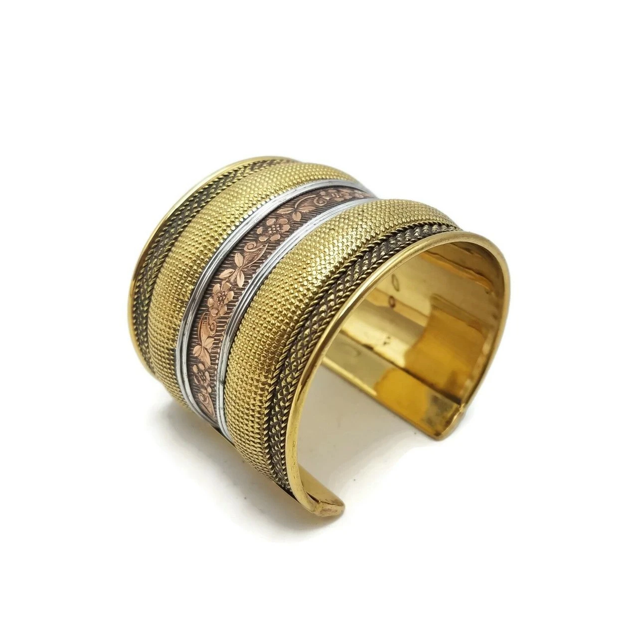 Brass Cuff Bracelet Assorted Design Gypsy Boho Bracelets Set of 6