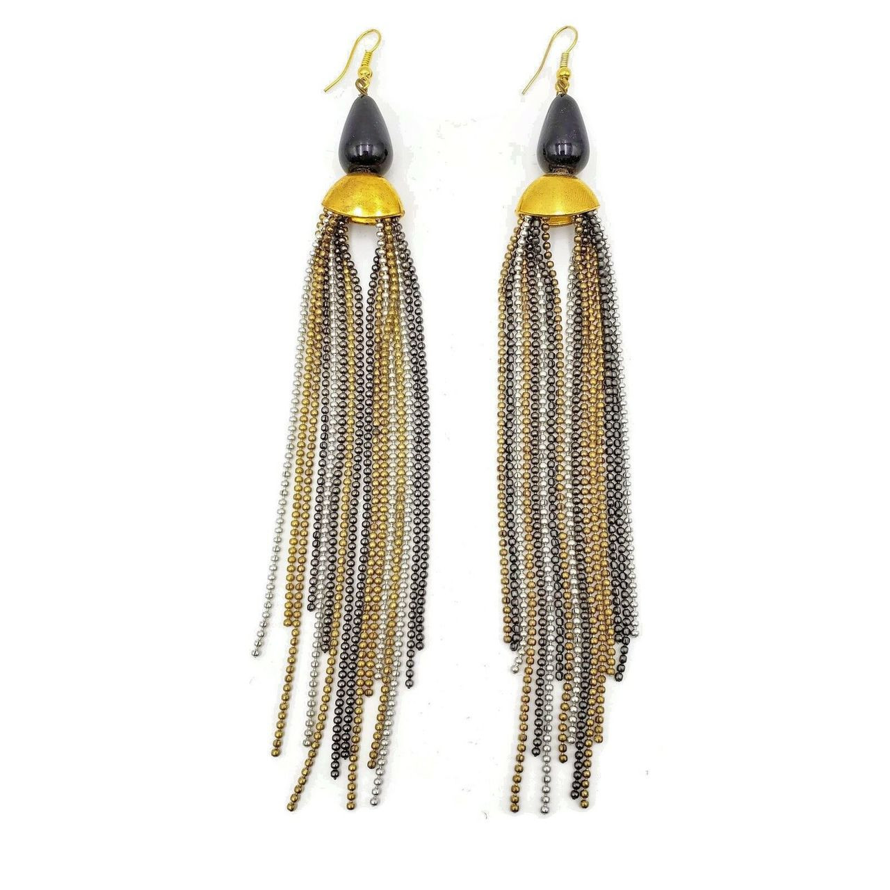 Amrita Three Tone Fringed Brass Metal Dangle Earrings