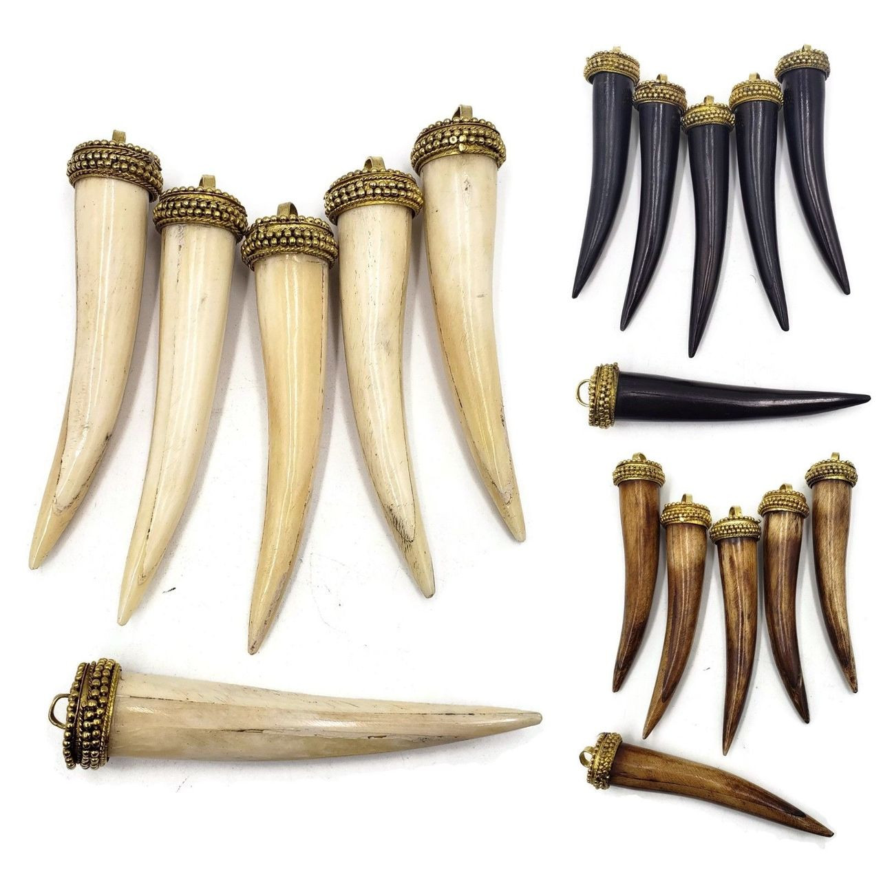 Buffalo Horn Tusk Tooth Spike Pendant Earrings Necklace Charm Beads 3.5" 3pcs