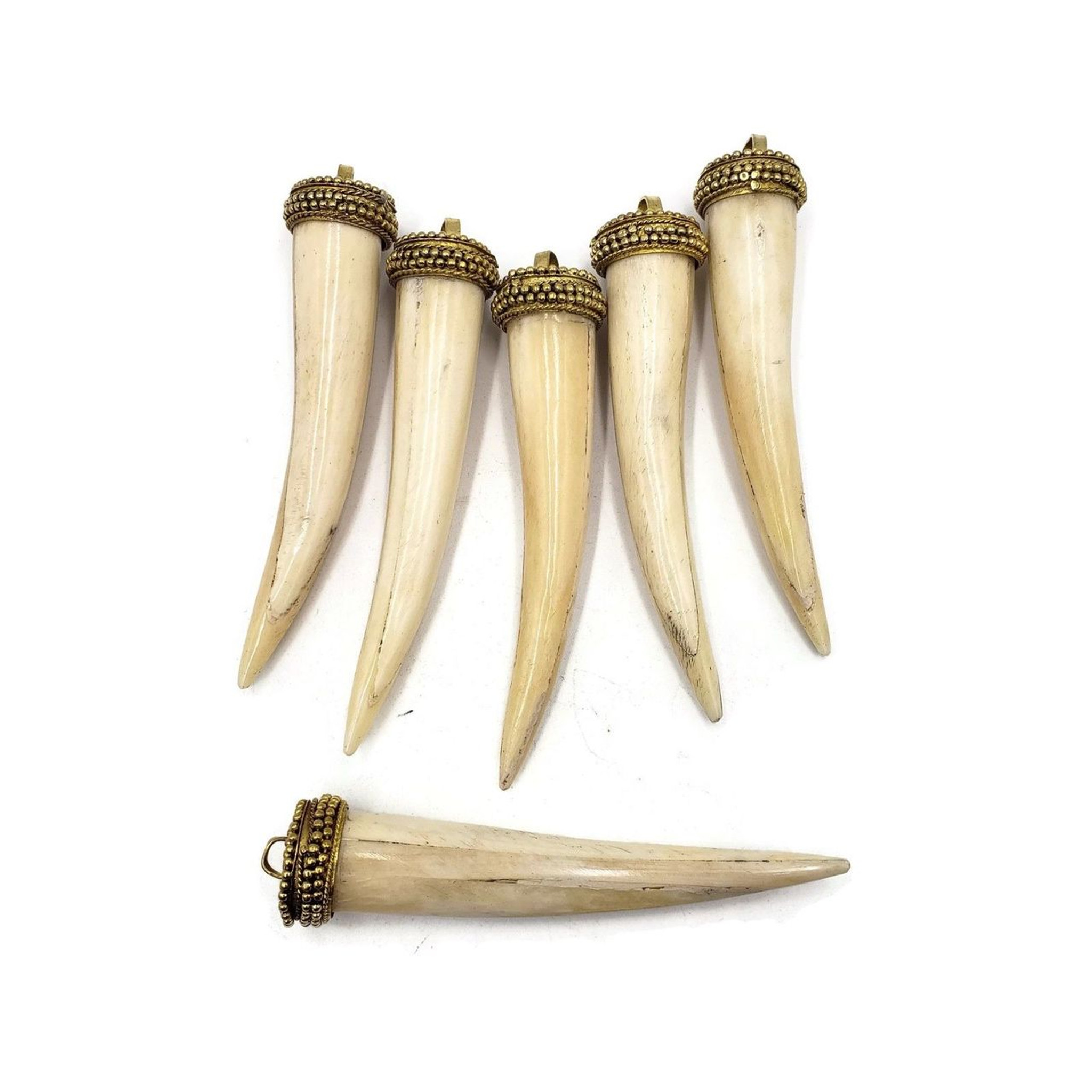 Buffalo Horn Tusk Tooth Spike Pendant Earrings Necklace Charm Beads 3.5" 3pcs