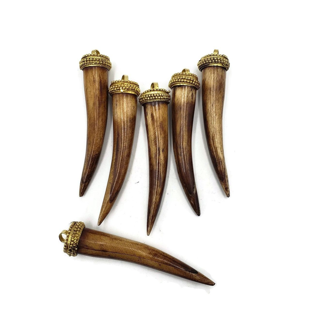 Buffalo Horn Tusk Tooth Spike Pendant Earrings Necklace Charm Beads 3.5" 3pcs