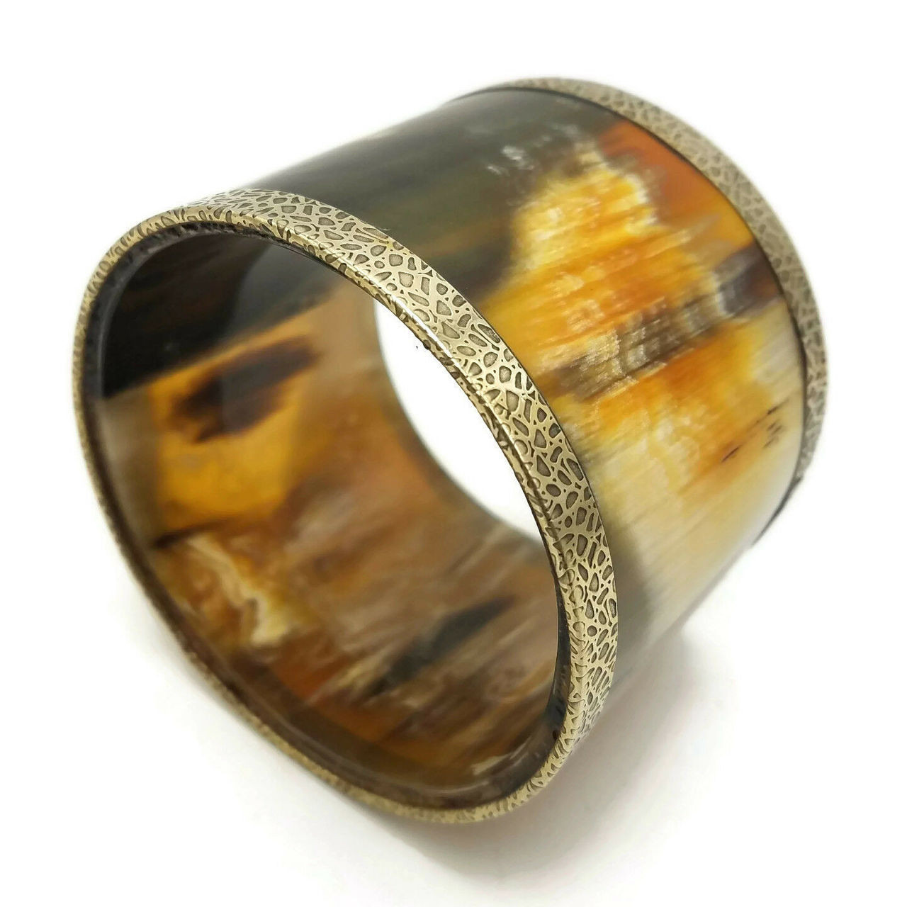 Tabitha Chunky Horn Bangle Bracelet with Brass Linings