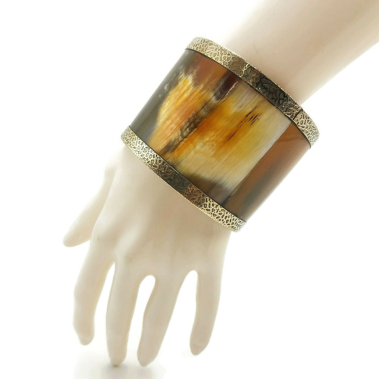 Tabitha Chunky Horn Bangle Bracelet with Brass Linings