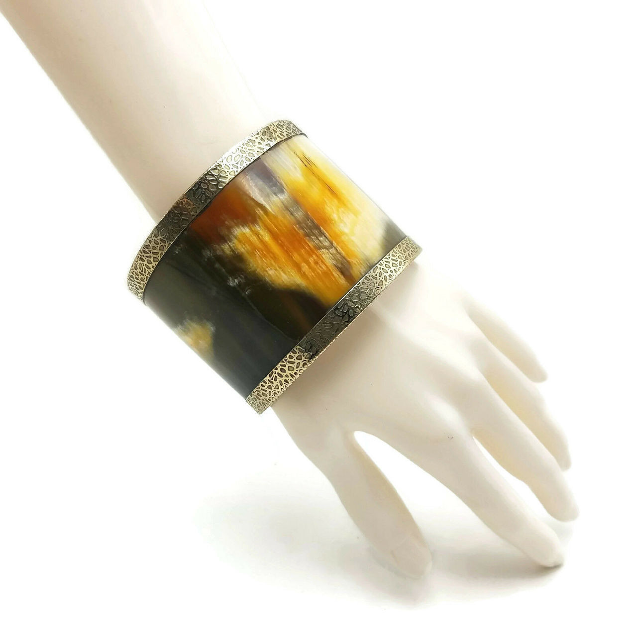 Tabitha Chunky Horn Bangle Bracelet with Brass Linings