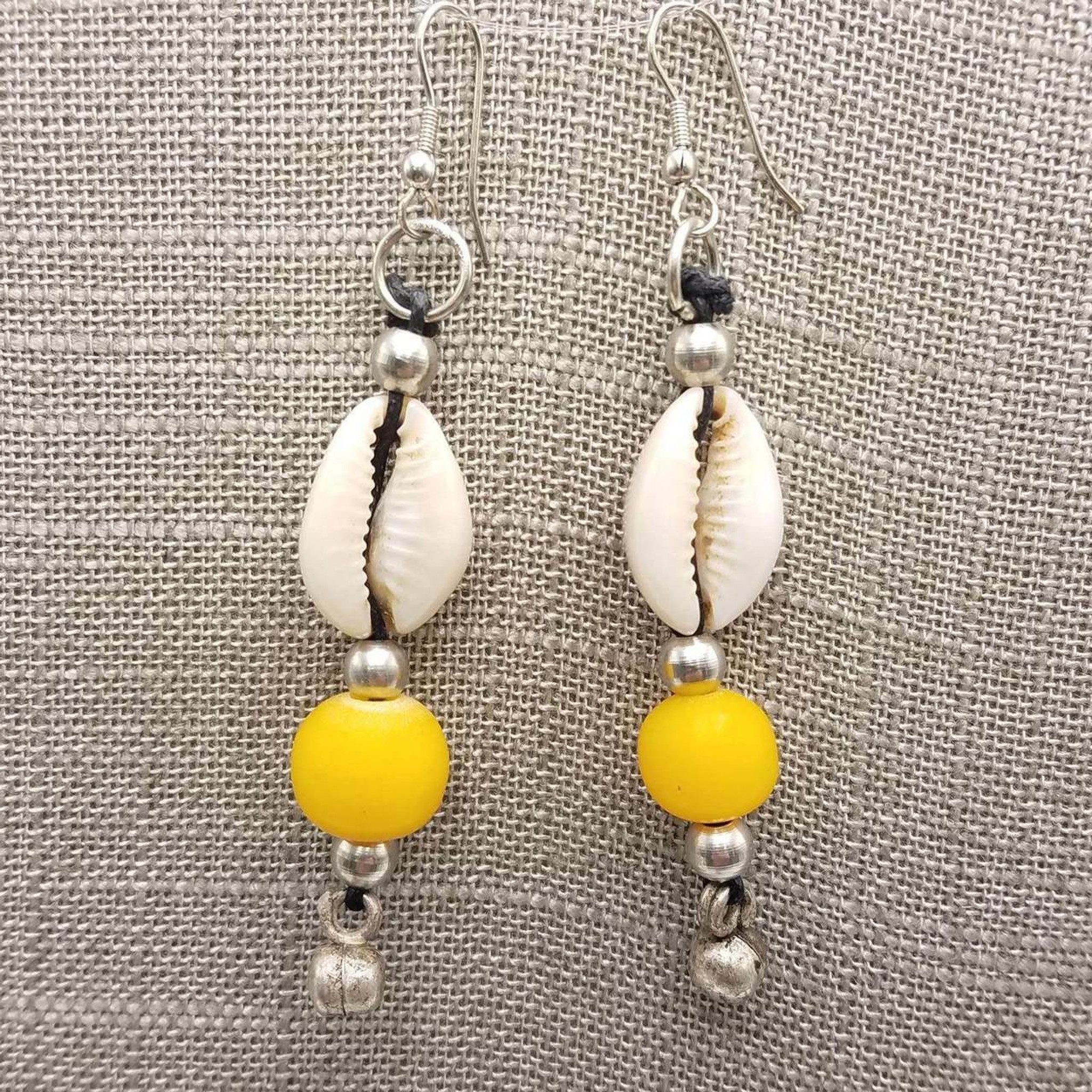 Cowrie Shell Earrings Yellow Accent Beads - Single and Lot Sales African Jewelry