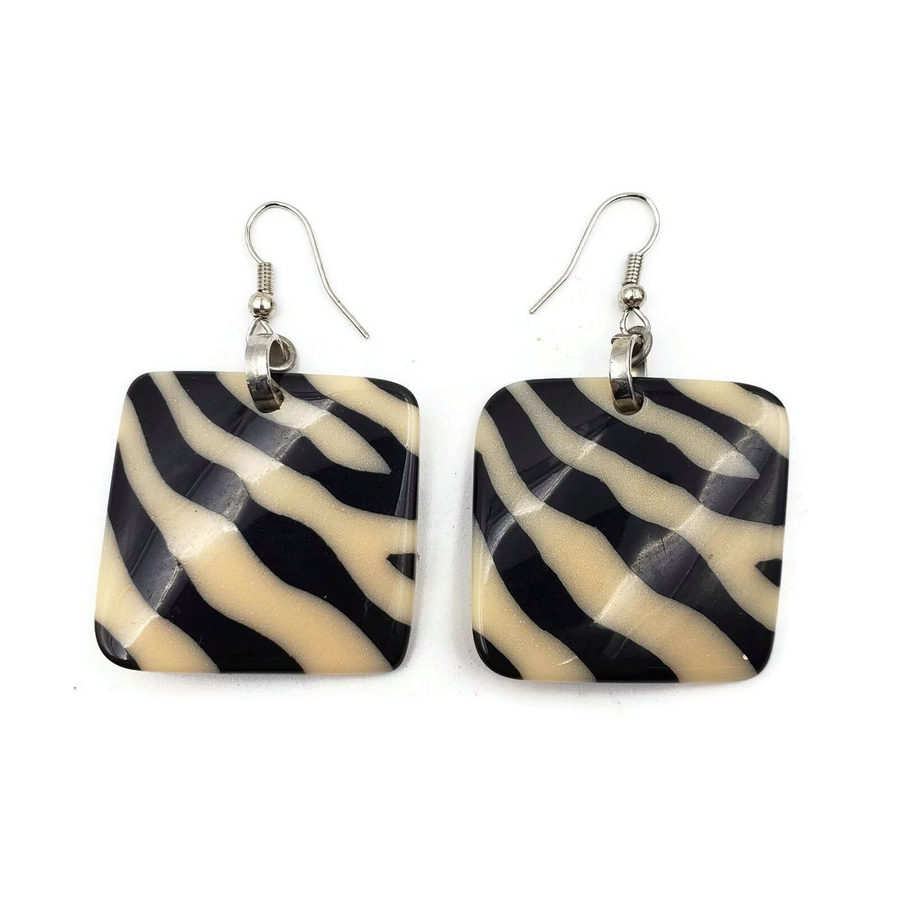 Fiona Square Resin Earrings with Zebra Print Design