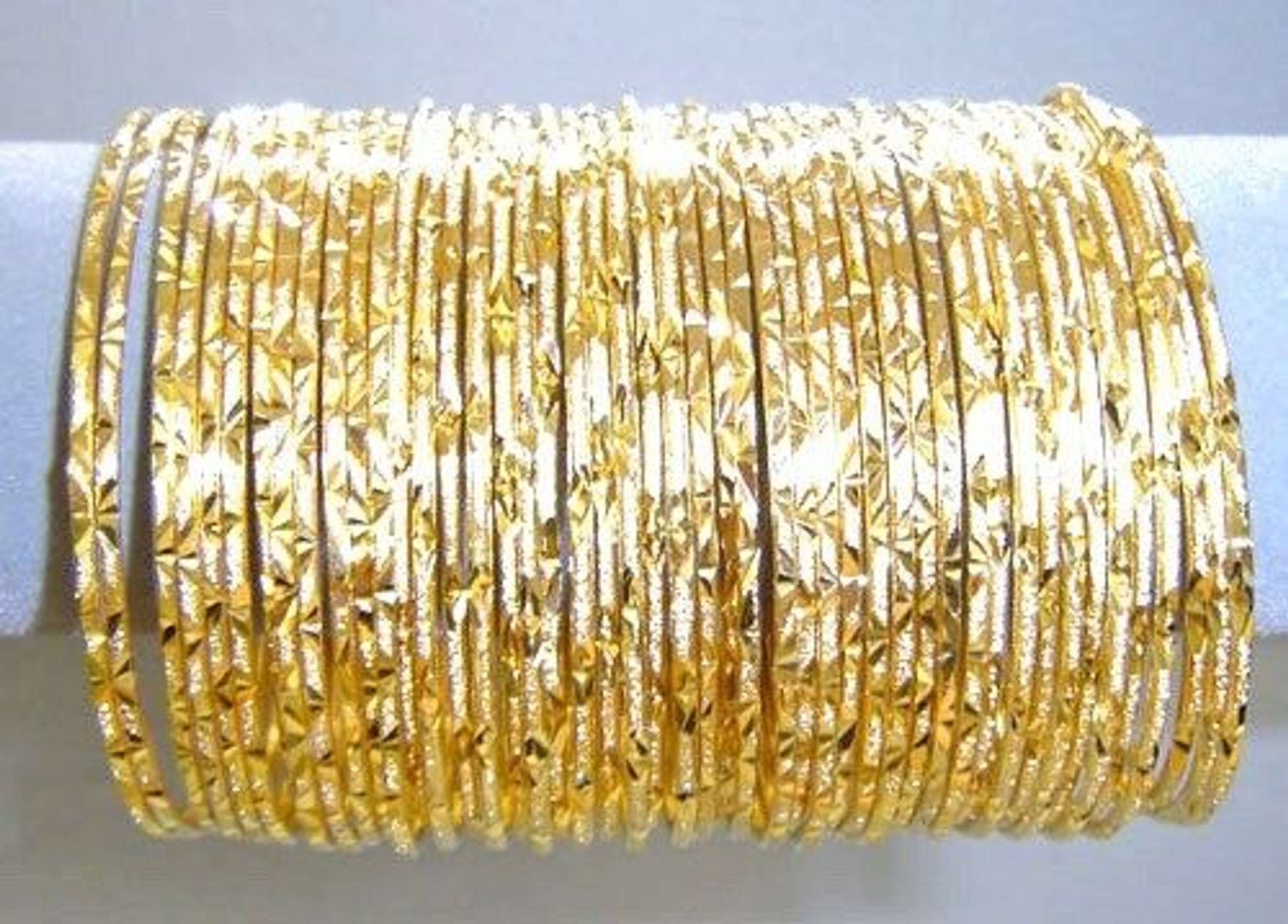 Fashion 18K Gold Plated Layered Diamond Cut Set of 12 Bangles  2mm |
