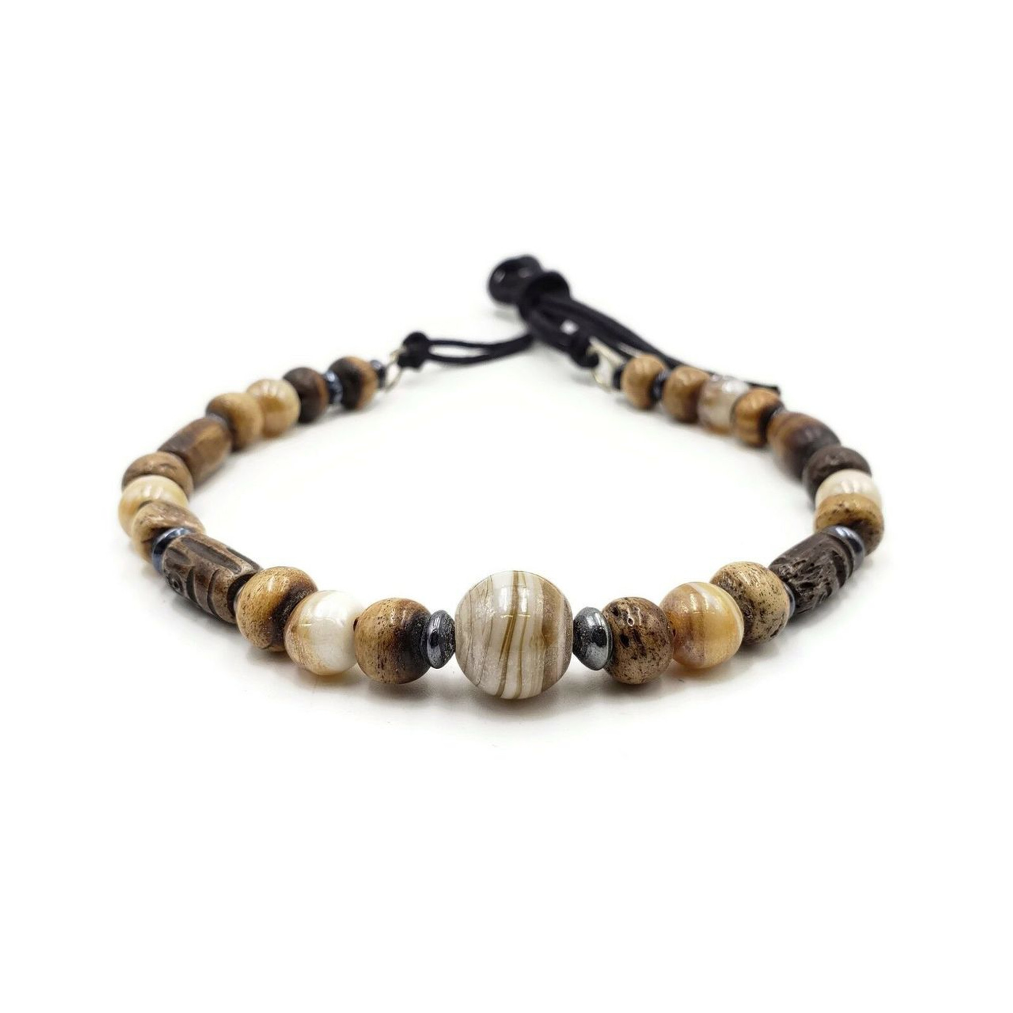 Sula Buffalo Bone Choker with Hair Pipe and Wood Beads 