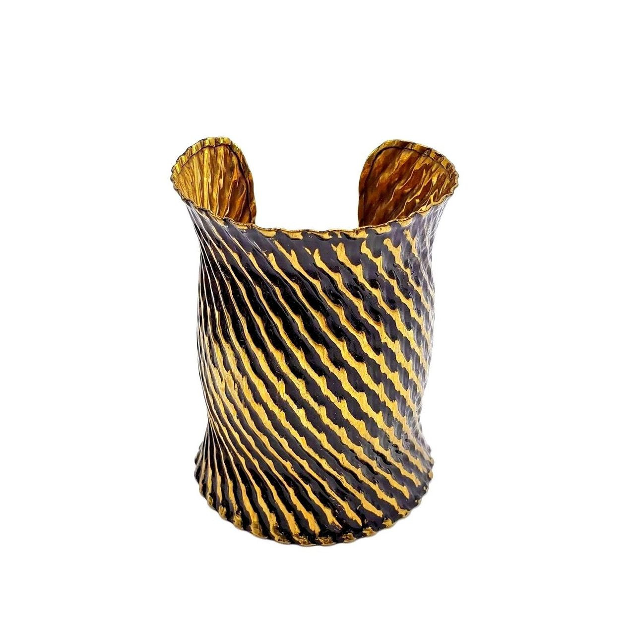 Rue Tribal Gold Plated Cuff with Black Diagonal Pattern