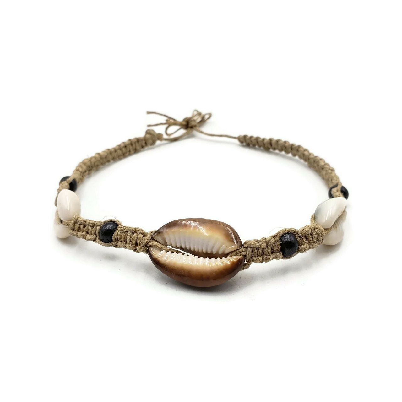 Luna Cowrie Shell Hemp Choker with Bone Beads
