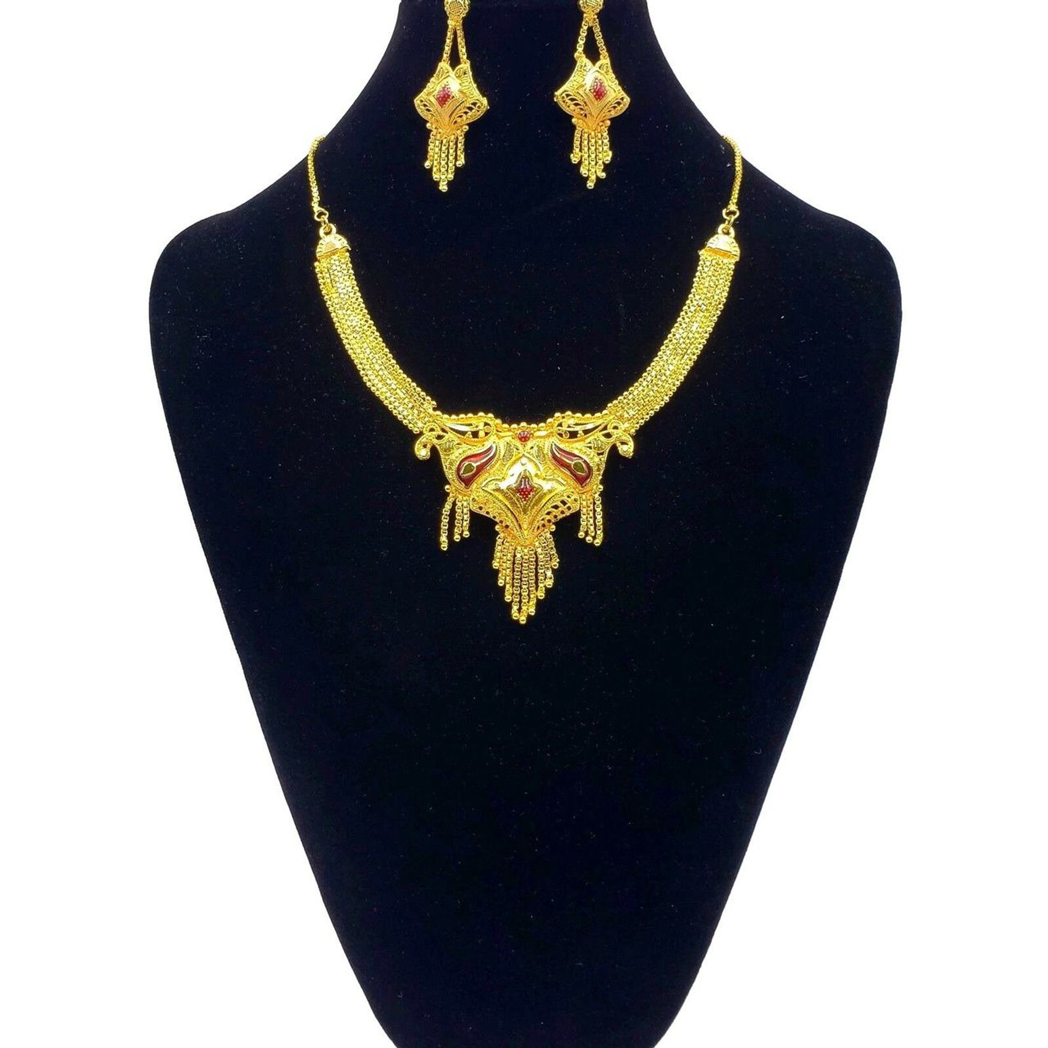 Fashion Indian 18K Gold Plated Bollywood Necklace Wedding Jewelry Earrings 1520D