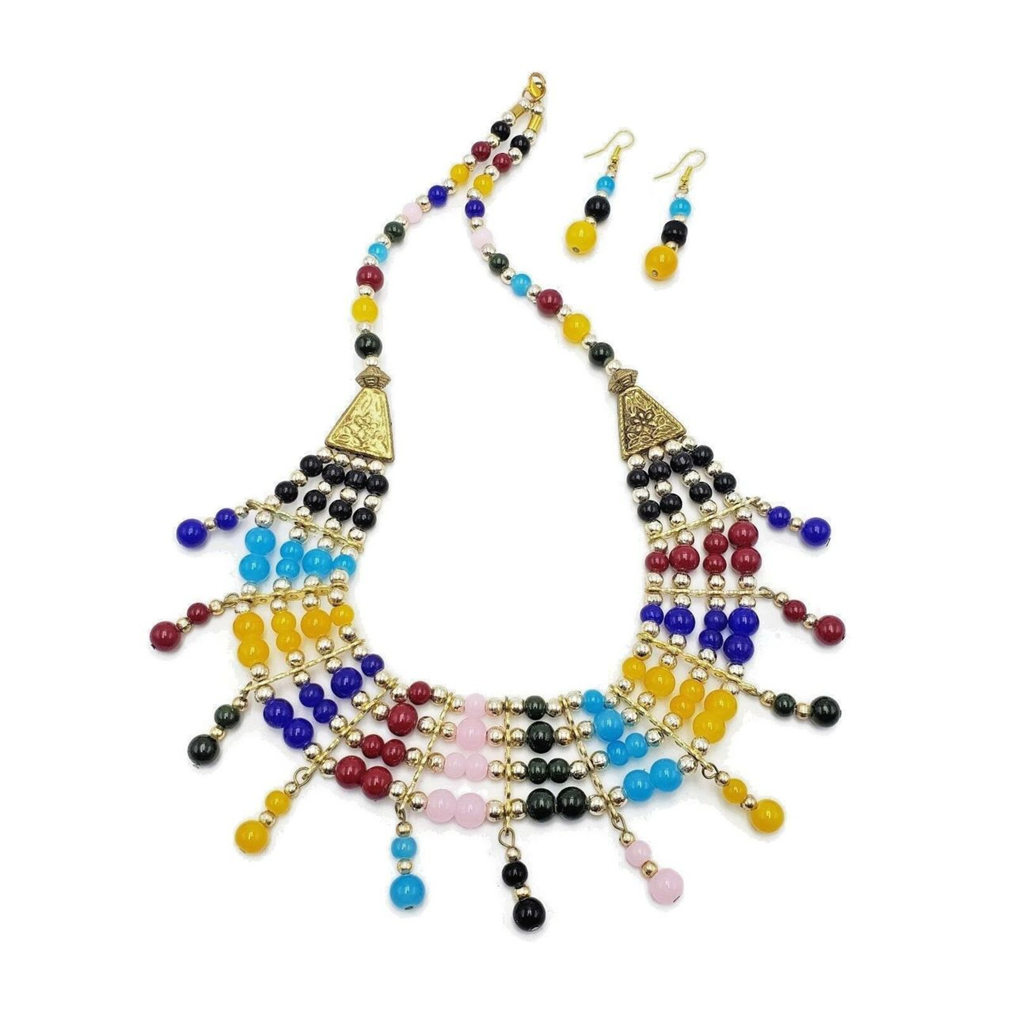 Chameli Fruity Beads Bib Statement Necklace  and Earrings Set