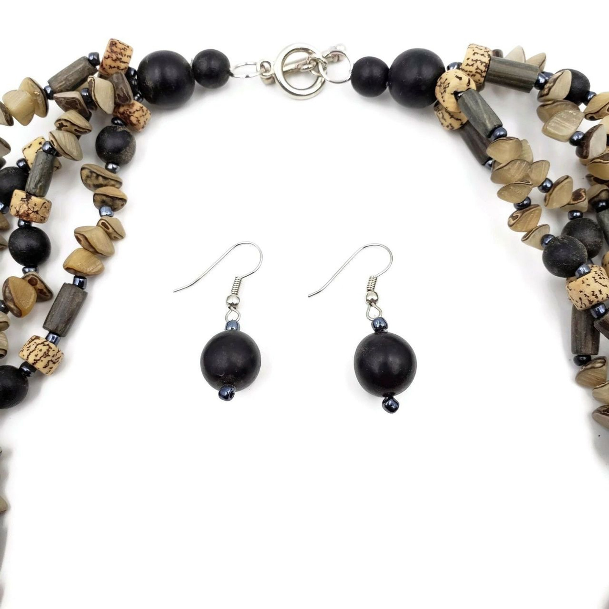 Sakari  Multi Strand Bead Necklace with Earrings