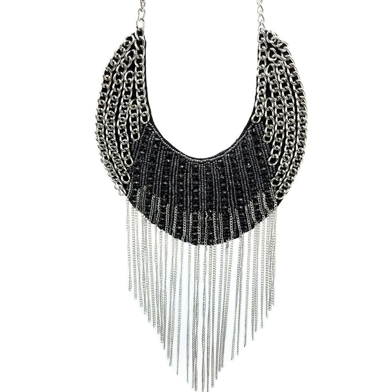 Indie Fringed Leather Bib Necklace
