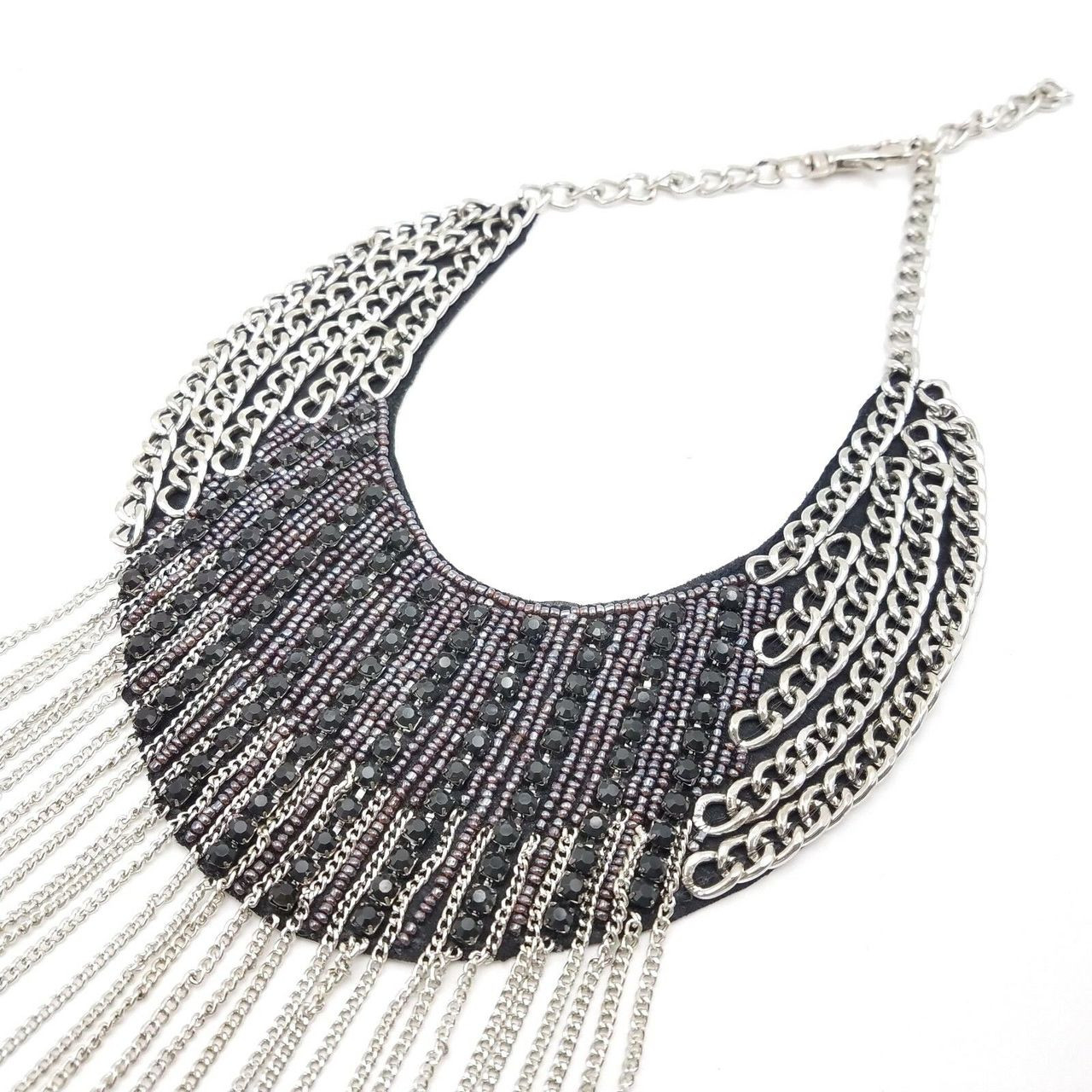 Indie Fringed Leather Bib Necklace