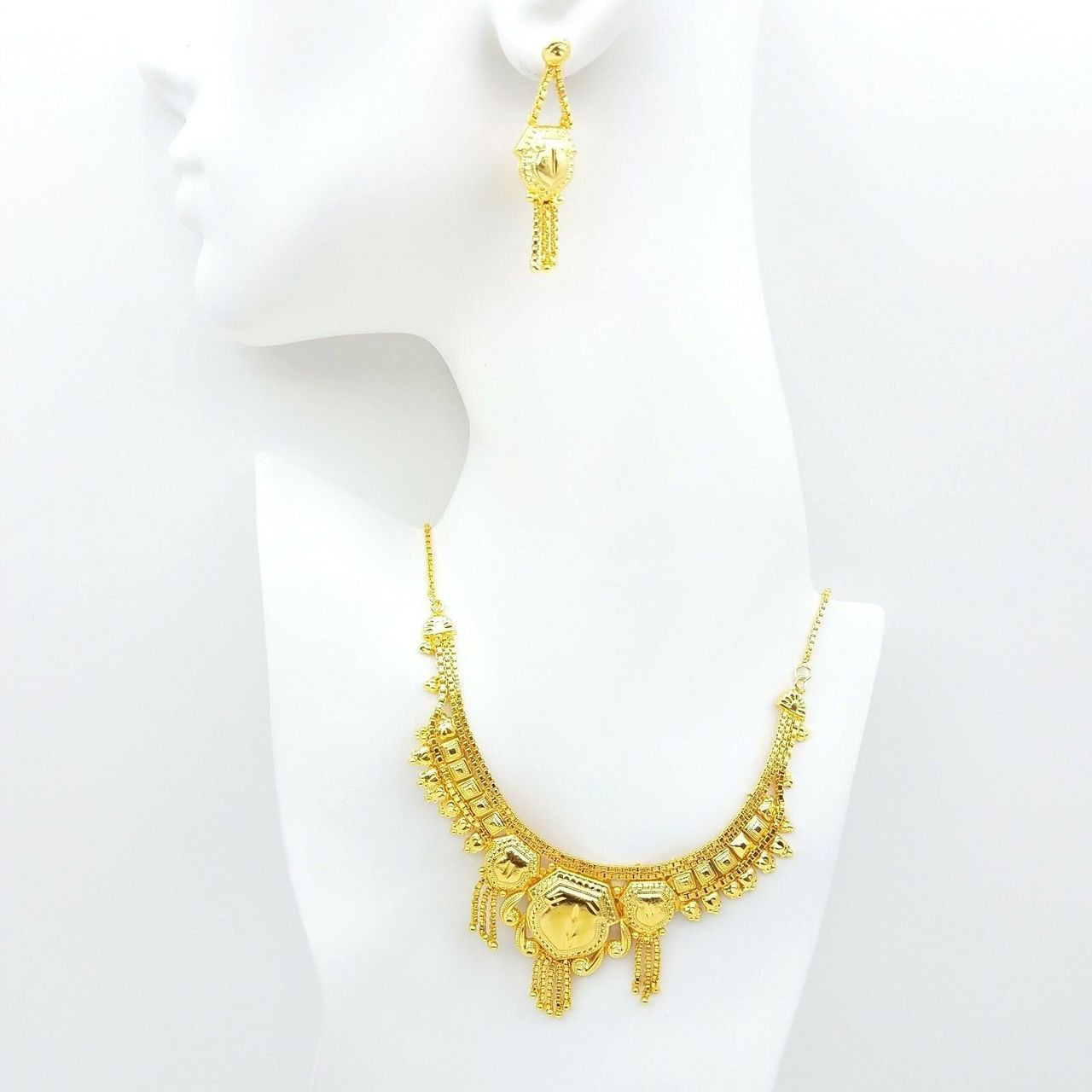 Indian Ethnic Bollywood Bridal Jewelry Gold Plated Necklace Earrings Set