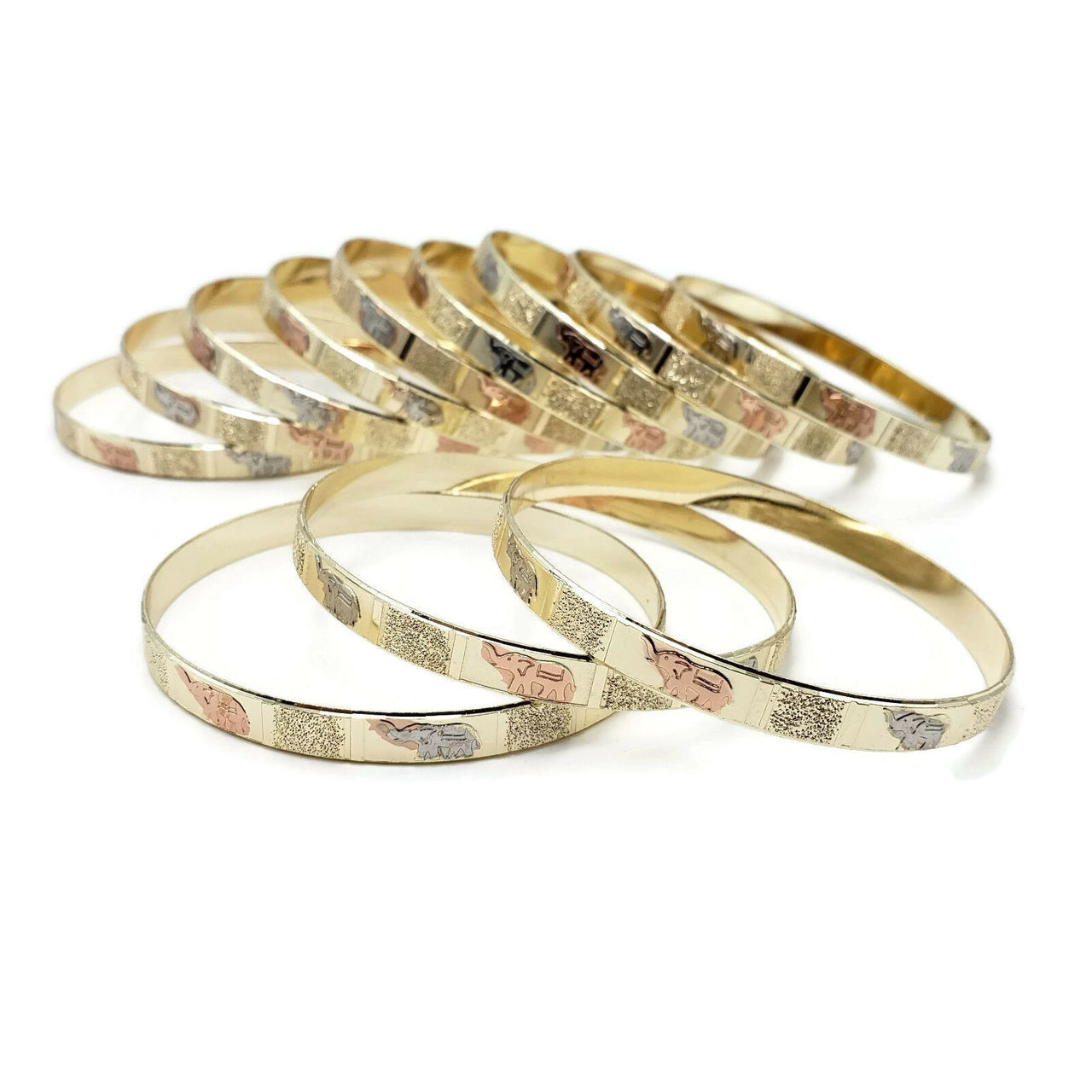 Avni Three Tone Elephant Bangles - 12pc Set