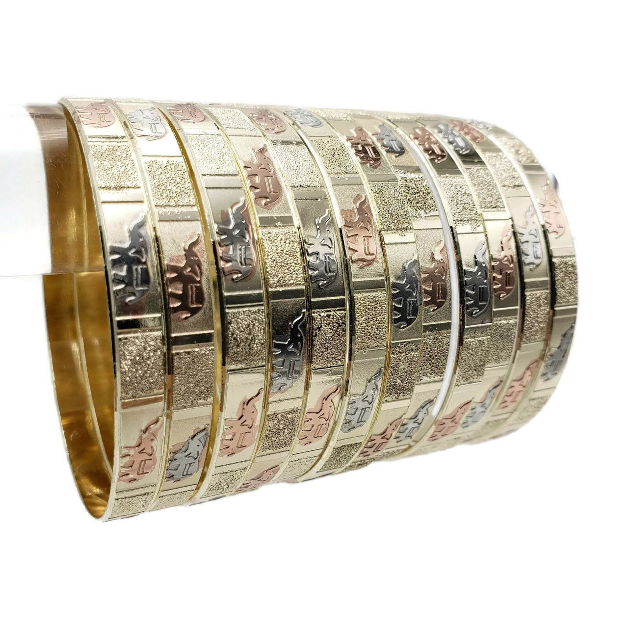 Avni Three Tone Elephant Bangles - 12pc Set