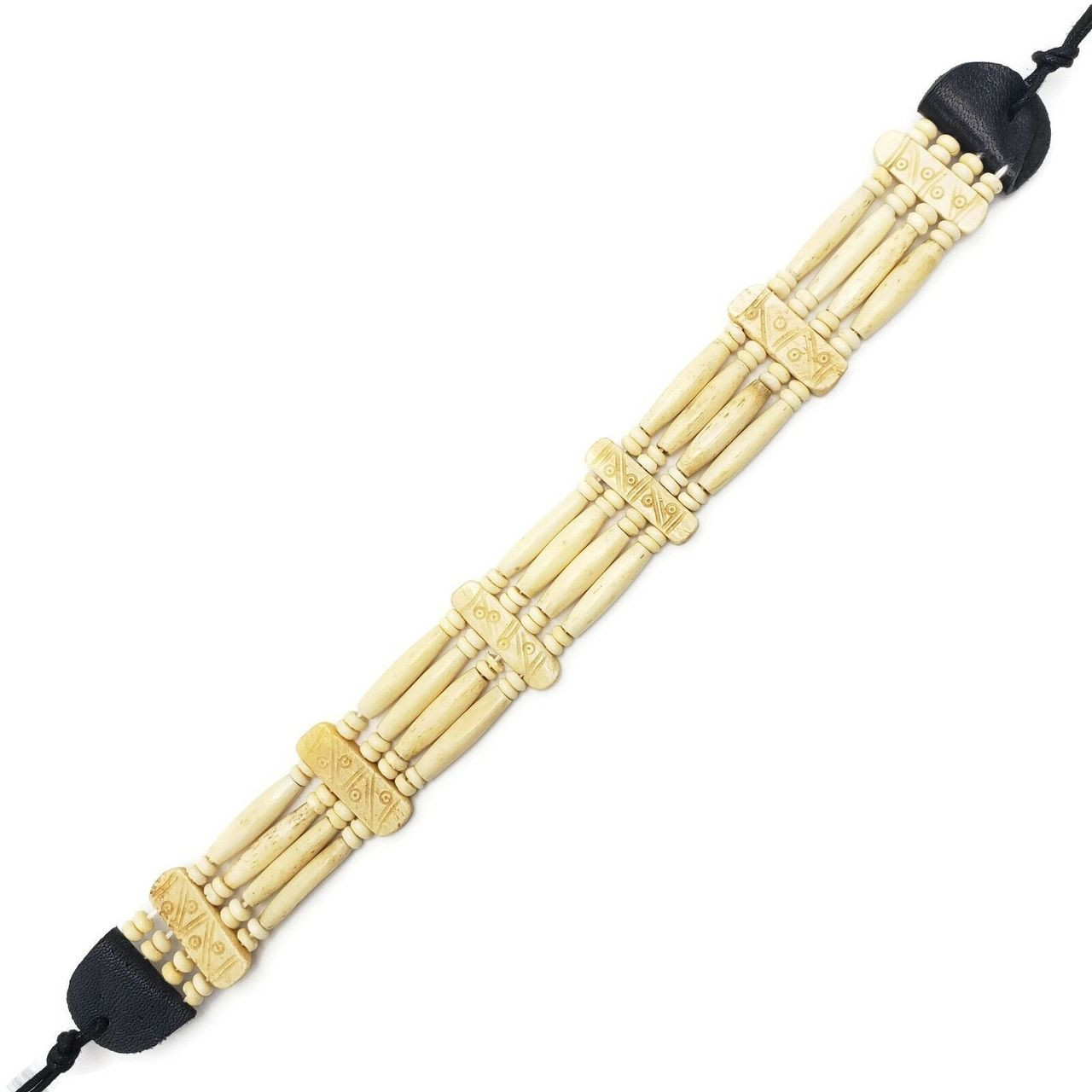 Catori Native American Antique Style Buffalo Bone Hairpipe Choker Carved Necklace