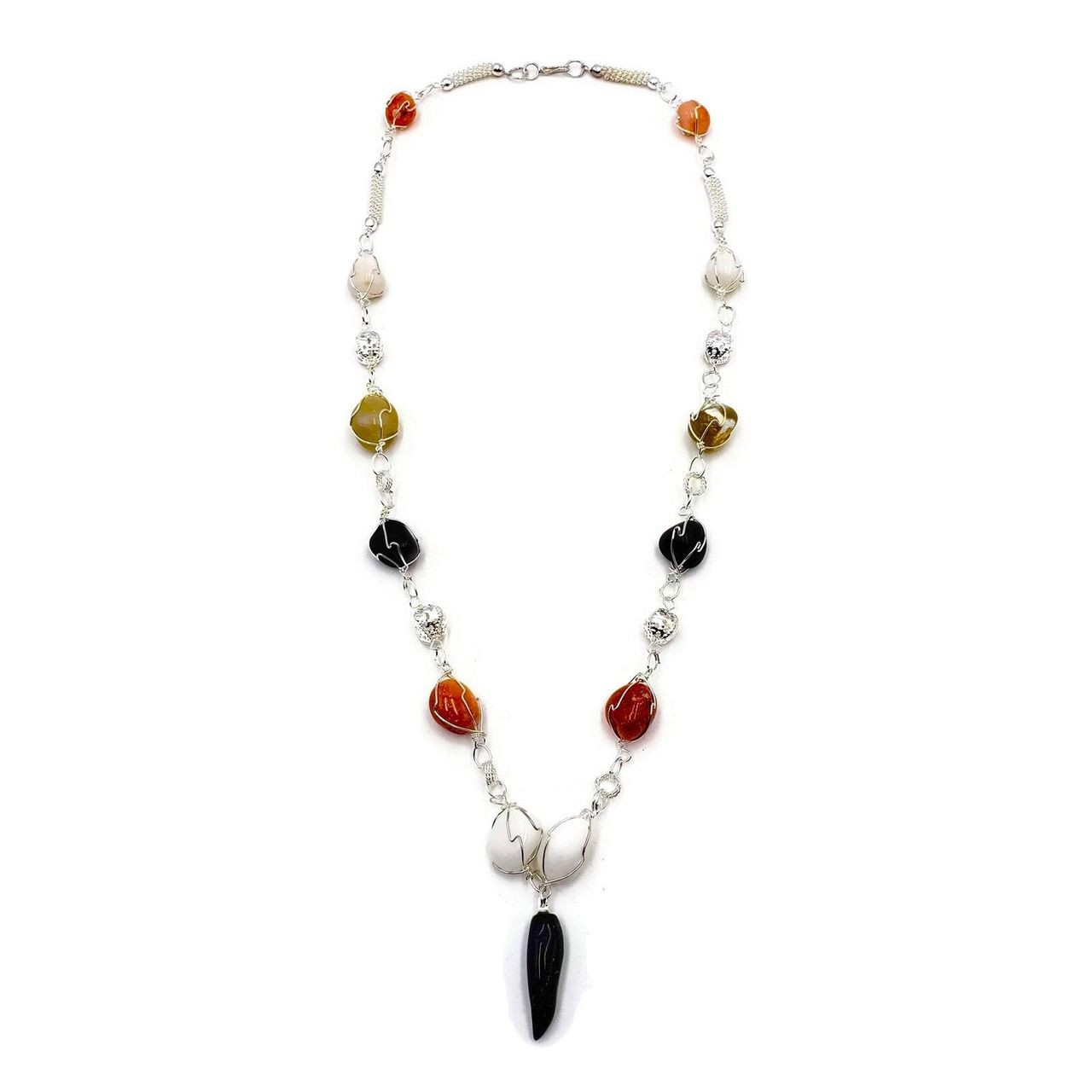 Avery Natural Agate Stone Hand-Wrapped Wire Shaped Necklace