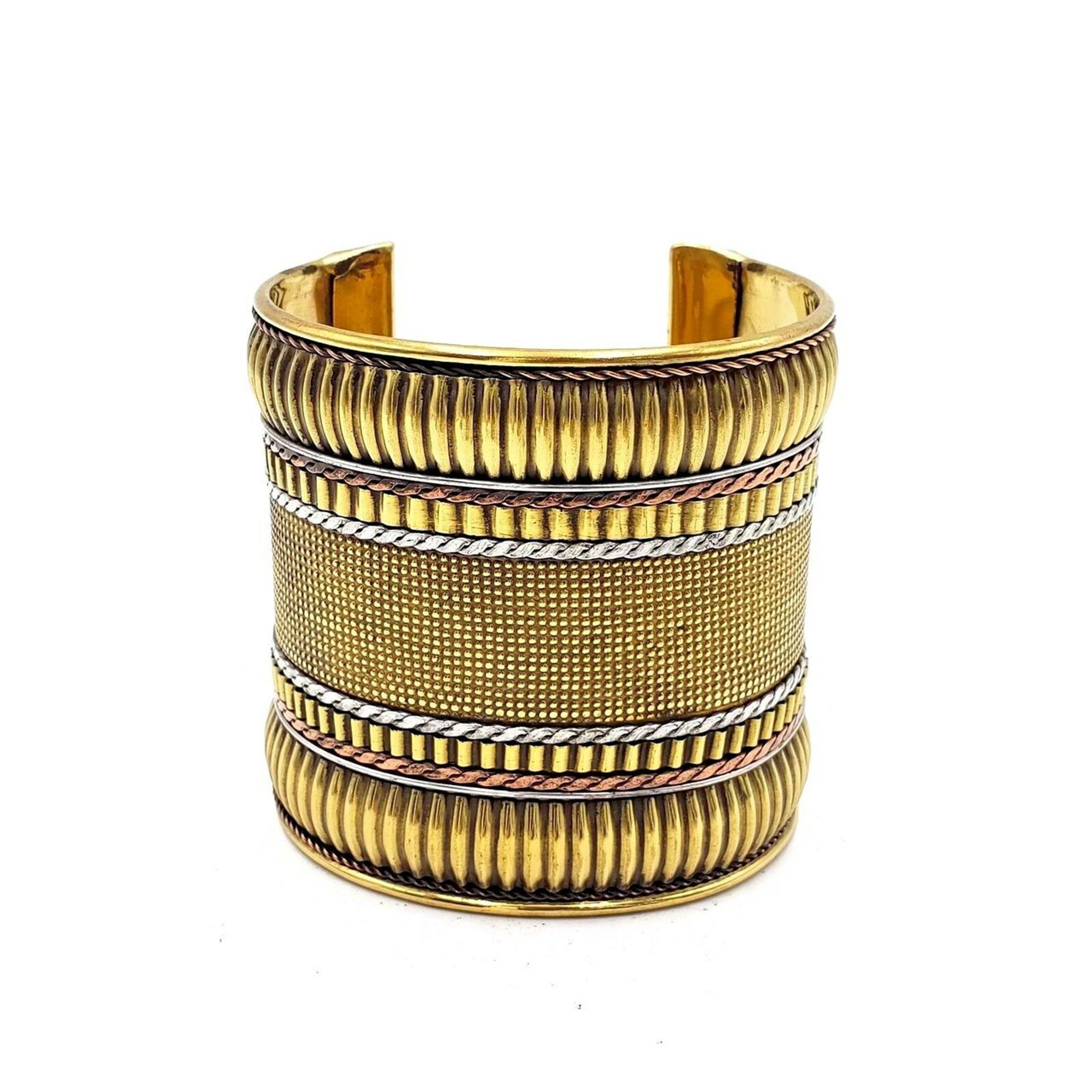 Queenie Ornate Gold Brass Cuff Bracelet in Ethnic Gauntlet / Afghan Cuff Style
